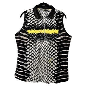Jamie Sadock Women's Viper Sleeveless Golf Top Black White Yellow Abstract SZ L